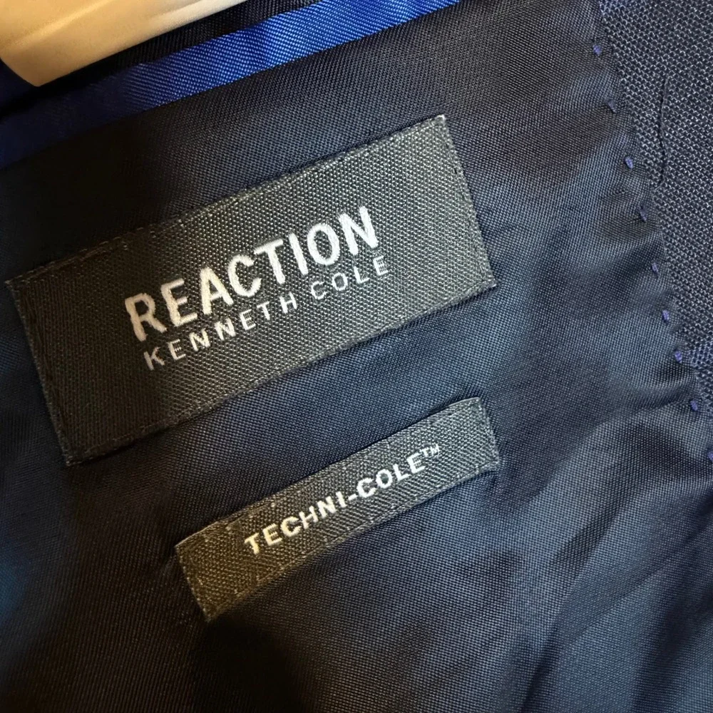 Kenneth Cole Reaction Men 42S Slim Fit Flex Suit Jacket Navy Windowpane CLOO1FJX